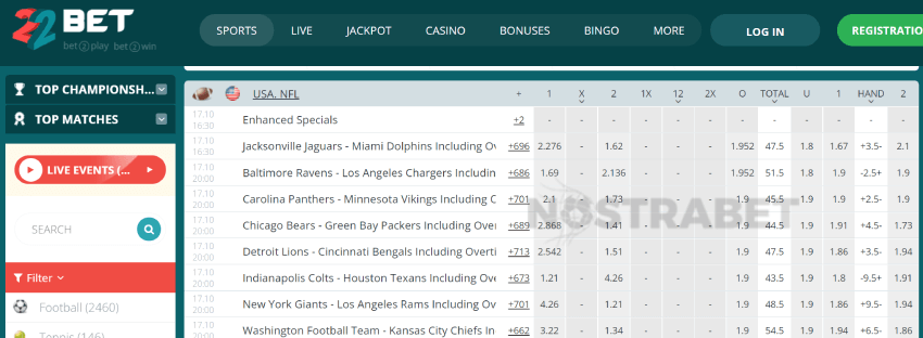 22bet american football betting