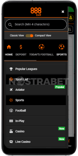 888bet tanzania menu on android