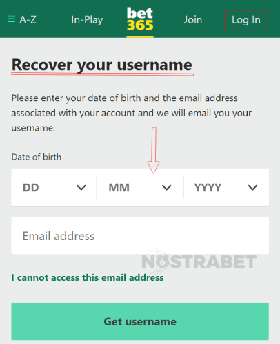 bet365 recover username