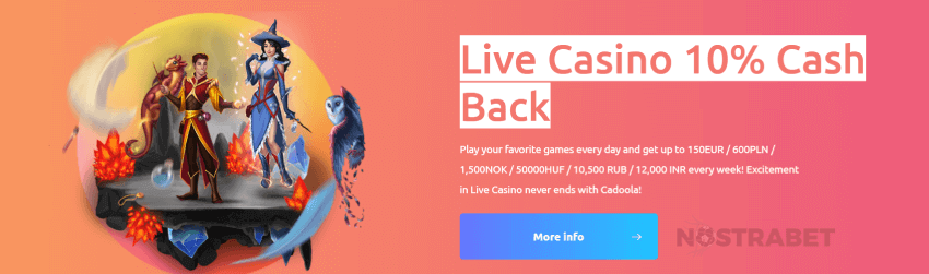 Cadoola Casino Live Cashback