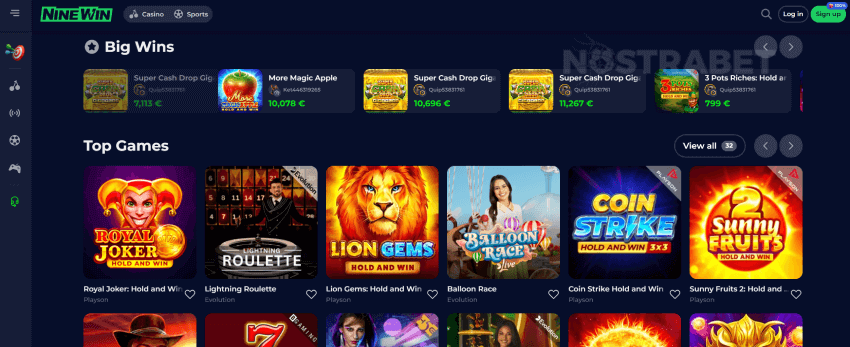 NineWin Casino Homepage