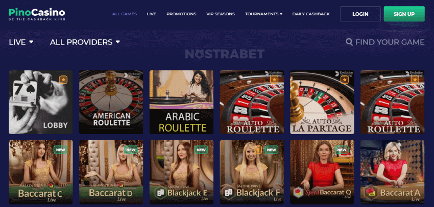 Pino casino Live Games