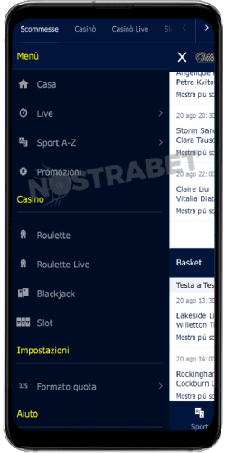 navigazione app android william hill